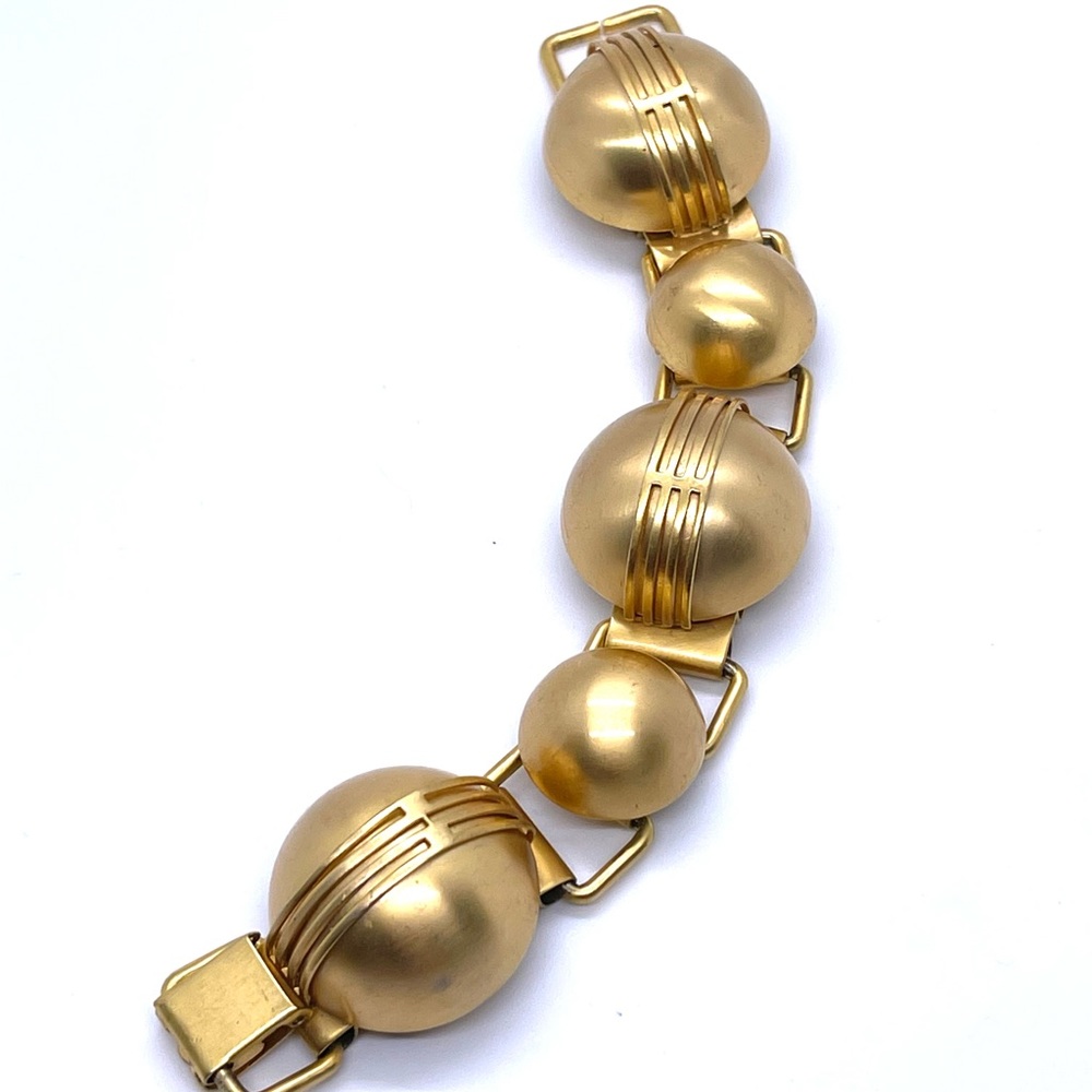 Vintage Modernist Machine Age Style Chunky Gold Dome Link Bracelet